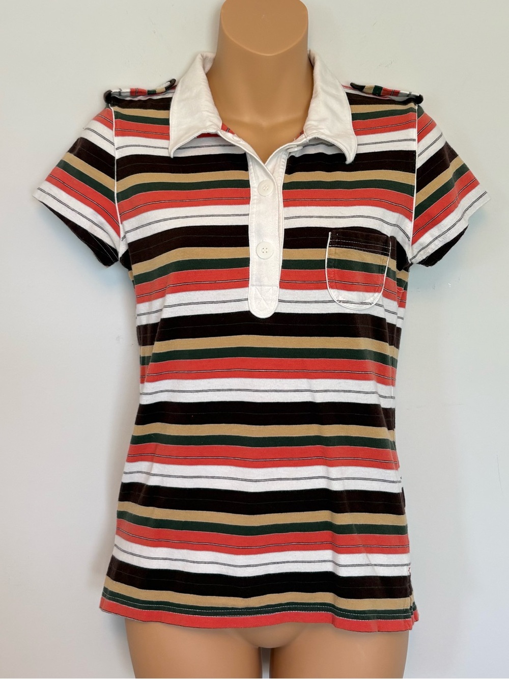 American Eagle Striped Polo Shirt Short Sleeve Retro Preppy Size Medium